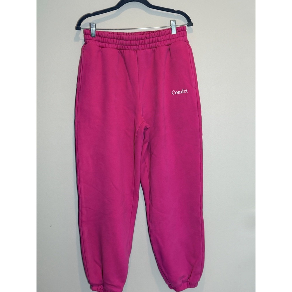 Comfrt Cloud  Hot Pink Solid Jogger Pants Elastic Waist Pull-On Tapered Leg Sz L